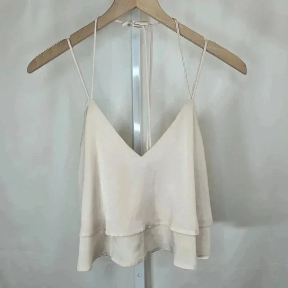 Lulus Satin Like Size Small Crop Top Beige - Picture 1 of 6